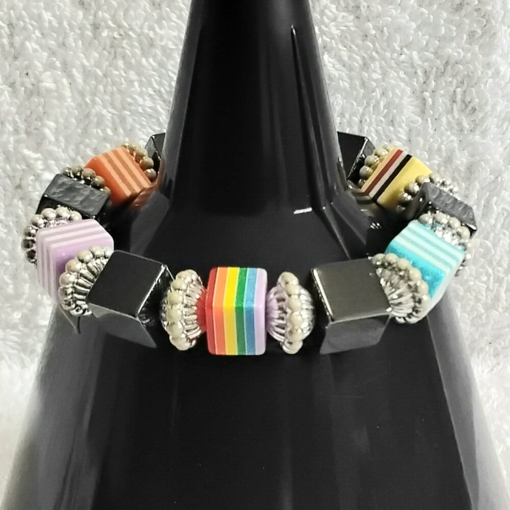 3/$20 6" Beautiful Colorful/Square's Stretchy Bracelet Quality Costume Jewelry!!